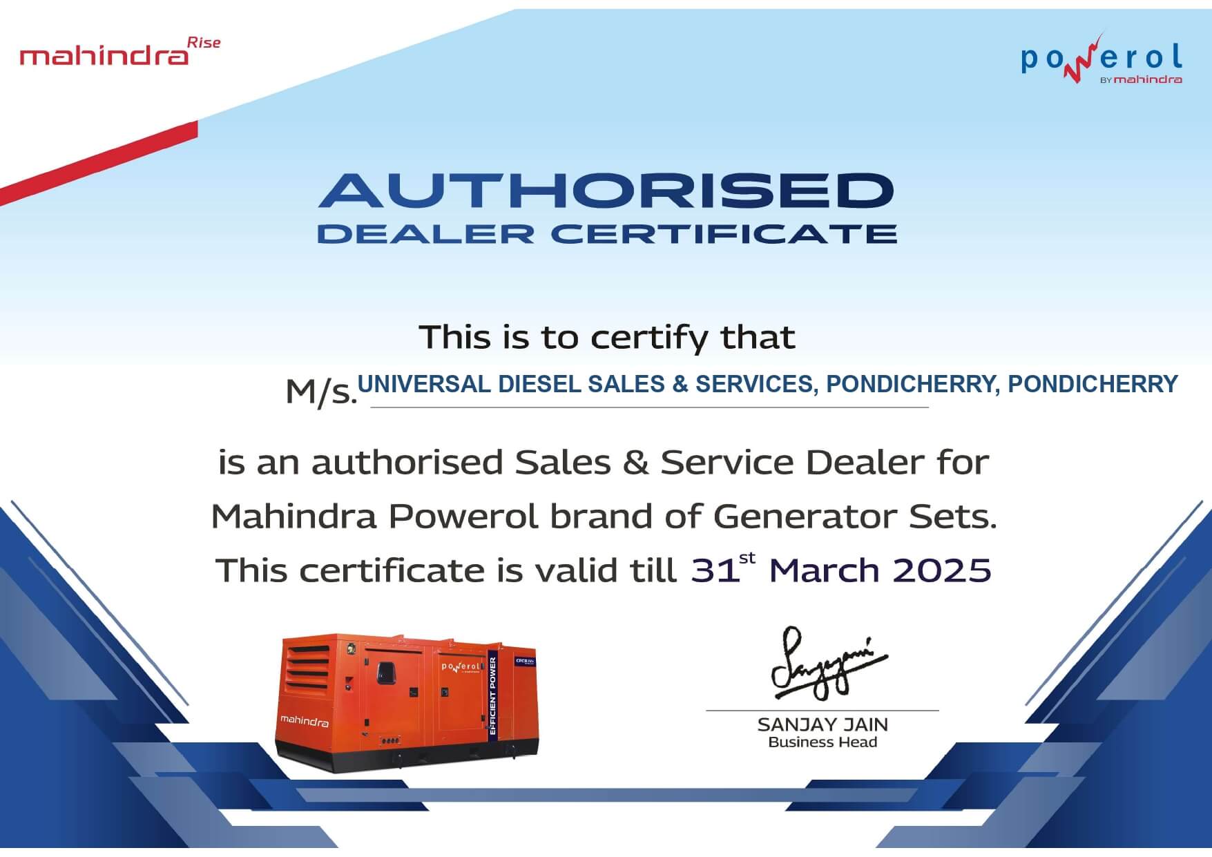 Mahindra powerol authorized dealer universal diesel sales and service Puducherry